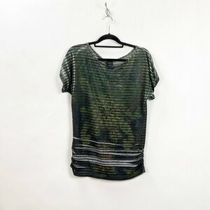 Vanity Large Womens Green Boho Striped Top